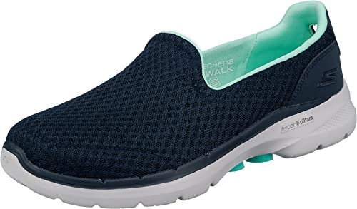 Skechers Damen Go Walk 6 Big Splash Sneaker, Navy Textile Turquoise Trim, 41 EU