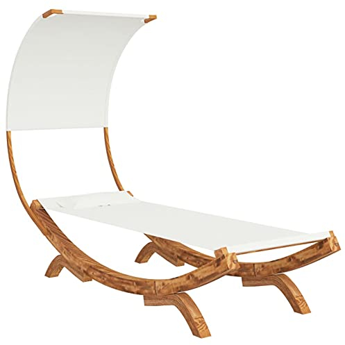 Tidyard Hängematte mit Dach Hängeliege Gartenliege Sonnenliege Liege Hängemattengestell Gartenbett Terrasseliege 100x216x162 cm Fichte Massivholz Creme