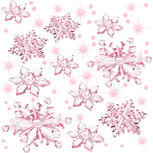 BOAO Lot de 35 Flocons de Neige en Cristal Acrylique pour Sapin de Noël - Décoration d'hiver sur Le thème de la Neige (Rose Clair Clair)