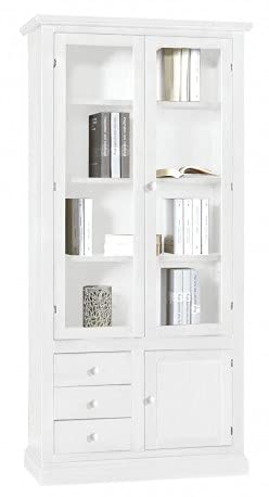 Mar.c.a. Design - Vitrine Arte Povera en bois 94 x 41 x 186 cm - 2 portes en verre 1 porte et 3 tiroirs SX avec base plate Made in Italy