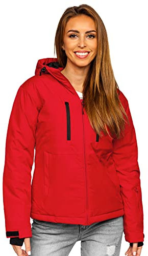 BOLF Damen Winterjacke Skijacke Snowboardjacke Schneejacke mit Kapuze Schneefang Bündchen Winddicht Wasserdicht Atmungsaktiv Outdoor Sport Style HH012 Rot L [D4D]