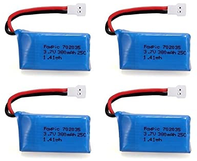 YUNIQUE GREEN-CLEAN-POWER - Ensemble de 4 Batteries LiPo 3.7V 380mAh pour Drones RC | Compatible avec HUBSAN X4, JXD 385 | Vols prolongés, Bleu Clair/Bleu