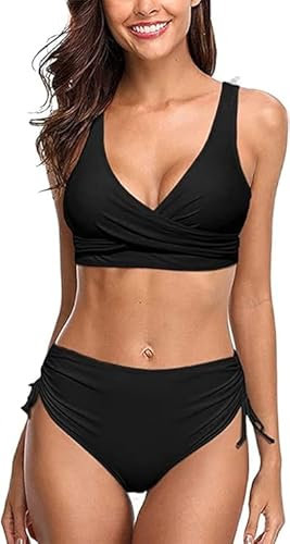 Costumi da Bagno Donna a Vita Alta Due Pezzi Bikini Set in Due Pezzi a Push Up Imbottito Reggiseno Tummy Control con Cinturino Laterale Beachwear Swimwear