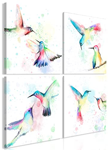 decomonkey Bilder Set Vogel 80x80 cm 4 Teilig Leinwandbilder Bild auf Leinwand Vlies Wandbild Kunstdruck Wanddeko Wand Wohnzimmer Wanddekoration Deko Modern Kolibri Natur Tiere Pastelle Abstrakt bunt