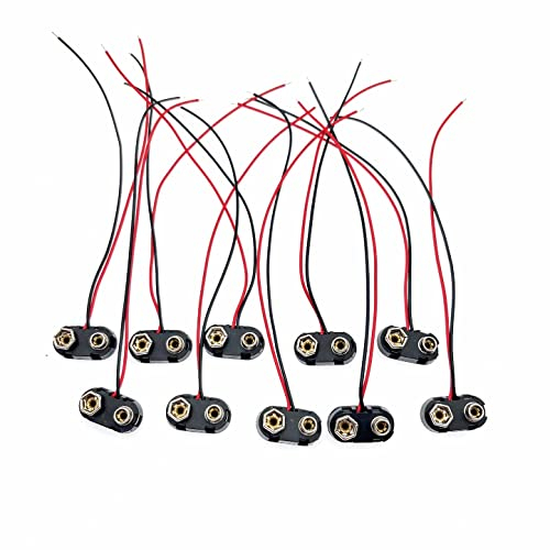 JZK 10PCS Connettore a clip per batteria da 9 V, connettore a scatto per batteria PP3, connettore per batteria a transistor con cavi per batterie PP3 MN1604 6LR61 6F22 da 9 volt