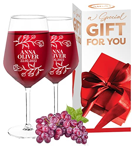 AIGAT 2 copas de vino personalizadas de 530 ml, regalos de compromiso o regalo de boda, copa de vino tinto personalizada, regalo personalizado para cualquier ocasión