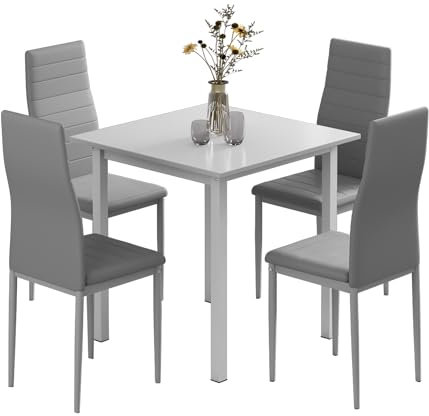 JEFFORDOUTLET Dining Table and Chairs Set 4, Square Kitchen Table Modern Chairs for Dining Room Kitchen