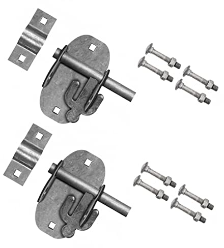 TERF® Heavy Duty Oval Padlock Sliding Bolt Galvanised 100mm (4 inch) Pad Bolt Silver for Use with Garden Gates Sheds Garage Out House Doors Lock Including Fixing - Pack of 2