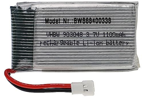 vhbw Akku kompatibel mit XH2.54-Stecker für Modellbau z.B. Racing Car, Helikopter, Flugzeug (1100mAh, 3,7V, Li-Polymer, 53 x 30 x 10 mm)