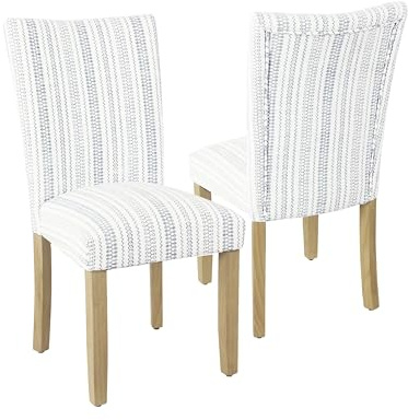 HomePop Classic Parsons Dining Chair -Blue Farmhouse Stripe (Set of 2)