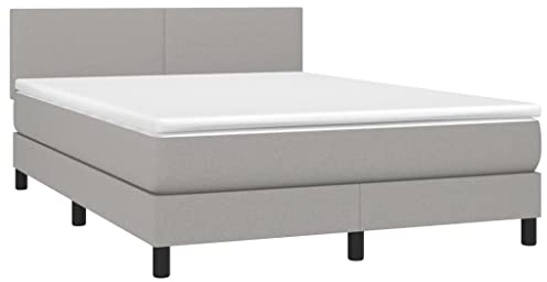 vidaXL Boxspringbett mit Matratze LED Bett Polsterbett Bettgestell Doppelbett Lattenrost Bettrahmen Schlafzimmerbett Hotelbett Hellgrau 140x200cm Stoff