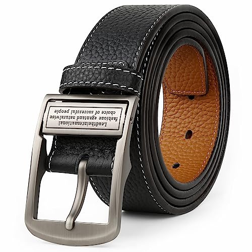 Yahaobelt Mens Belts Leather for Jeans Dress Genuine Leather Tan Belts for Men Size 105cm-165cm Width 1.5 Black (105cm for Waist 28-30,Black 3)
