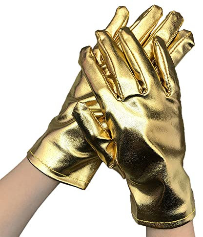 Kurze Handschuhe für Damen,Metallic Glitzer Handschuhe Shine 23 cm - Zubehör Gloves Prinzessin Show Tänzerin Flapper Girl Diva Abendkleid Kostüm Karneval Junggesellenabschied Mottoparty Tanzshow,Gold