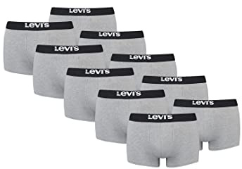 10er Pack Levis Men Solid Basic Trunk Boxershorts Unterhose Pant Unterwäsche, Farbe:Middle Grey Melange, Bekleidungsgröße:L