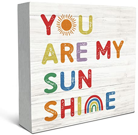 SRADMO You are My Sunshine Holzkistenschild, Schreibtischdekoration, inspirierende Zitate für Kinder, Holzblock-Box, Schild, Dekoration für Kinderzimmer, Kinderzimmer, Spielzimmer, Regal,