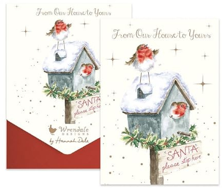 Wrendale - AXNCP023 - Kartenset, Weihnachten, 8 Klappkarten mit Umschlag, From Our House to Yours, 15cm x 10,5cm, Santa please stop here