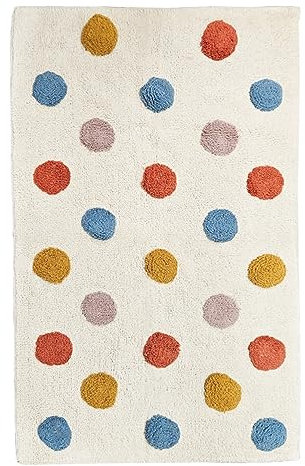 Meubletmoi Rechteckiger Teppich, 90 x 150 cm, aus Baumwolle, Shaggy, mit kleinen bunten Punkten – Kinderzimmer – Babe
