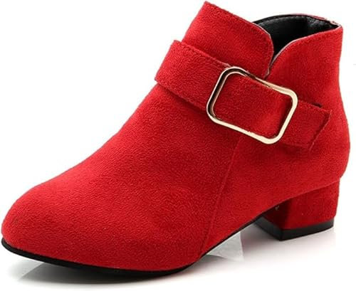 FM2018XSL Ragazze Stivali di Modo Stivali Per Bambini Tacco Basso Scamosciato Stivali Corti Inverno Caldo Snow Boots Antiscivolo Scarpe Outdoor,EU32,Rosso