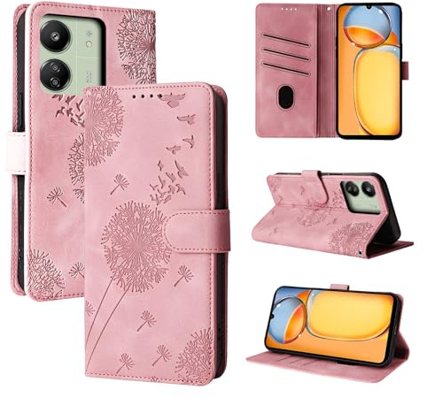 Rostsant Coque Xiaomi Redmi 13C/Redmi 13 C/Poco C65 Pissenlit Housse en Cuir PU Xiaomi Redmi 13C Étui à Fermeture Magnétique Portefeuille Étui à Rabat pour Xiaomi Redmi 13C Or Rose