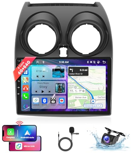 【4G+64G】Podofo 9'' Autoradio per Nissan Qashqai J10 2006-2016 Bluetooth Carplay Android Auto,Android 13 Octa-Core Radio 2 din con schermo GPS Navi + AHD Rear View Camera DSP/HIFI/RDS/FM DAB+