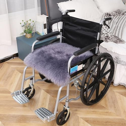 vanenferse Lammfell Rollstuhlauflage, Lammfell Langhaar Sitzauflage, Bequemes Weiches Stuhl Stuhlkissen Rollstuhlauflage Sitzauflage Fürs Auto, Geruchsarm, 45x45cm