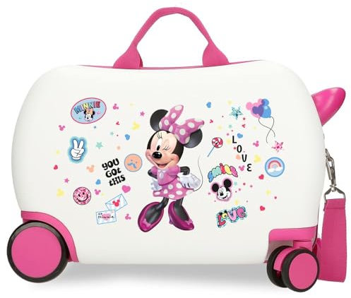 Disney Joumma Minnie Party Kabinenkoffer, weiß, Kinderkoffer, Harter ABS-Kunststoff, seitlicher Kombinationsverschluss, 28,4 l, 2 kg, 4 Doppelräder, Handgepäck, Party, Kinderkoffer