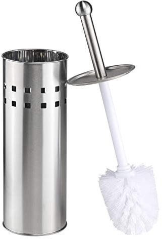 Bambelaa! Klobürste mit Halter WC Bürste Garnitur Klobürstenhalter Stehend Silber Bürstenhalter Toilettenbürstenhalter Edelstahl Silber Weiß