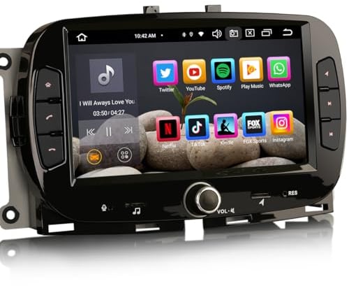 Erisin 8-Kern Android 14 Autoradio für FIAT 500 500C 500S 500E GPS Navi Carplay Android Auto DSP Bluetooth 5.0 A2DP SWC WiFi DAB+IPS 64GB ROM