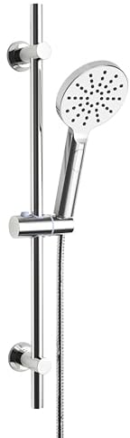 Görbach Ensemble Barre de Douche 70 cm en Acier Inoxydable avec Douchette à Main 3 Jets, Colonne de Douche avec support de Douche et Tuyau pour Salle de Bain Rond Chromé