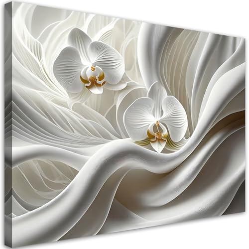 Feeby Wandbilder - Bilder Schlafzimmer - 3D Orchid Blumen Abstrakt - 90x60 1tlg - Wohnzimmer Bild Groß - Wohnungs - Foto Geschenk - Leinwand Wall Art - Wand Deko