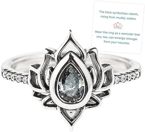 Fuck My Trauma Lotus Ring, S925 Silber einstellbar Lotusblume Ringe, hochpoliert anlaufen Zirkon eingelegt, Inspirational Ring Schmuck Geschenke für Frauen Schwestern Freunde (Weiß,8)