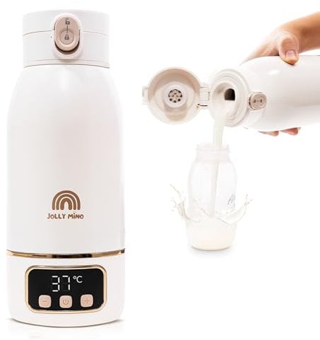 Jolly Mino Chauffe-Biberon Nomade Sans Fil 500 ml - Chauffe Eau ou Lait à Température Précise – Inox Sans BPA – Recharge Rapide – Brosse Incluse – Idéal Nuit et Déplacements