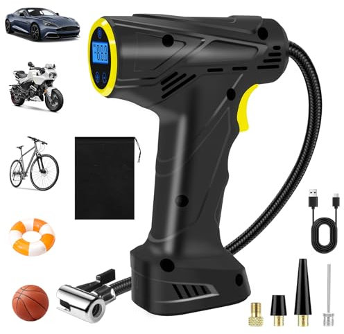 Nestling Compressore d'Aria Senza Fili, 12 V, 6000 mAh, 150 psi, spegnimento Automatico, con Luce LED e 4 ugelli, Adatto per Moto e Bicicletta