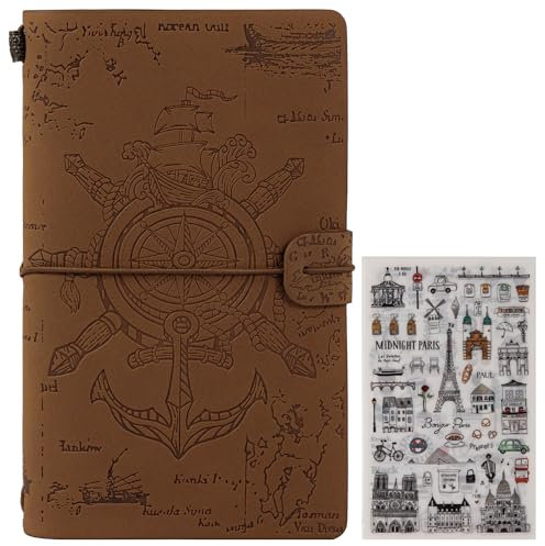 MGGAO Leder Seemanns-Tagebuch-Vintage-Reise-Notizbuch für Frauen Männer-Refillable Reisetagebuch mit leeren & linierten Seiten, Geschenke für Mädchen & Jungen Kinder-A6