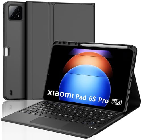 IVEOPPE Teclado con Touchpad para Xiaomi Pad 6S Pro 12.4, Funda Desmontable Bluetooth con Trackpad Español Ñ, Negro