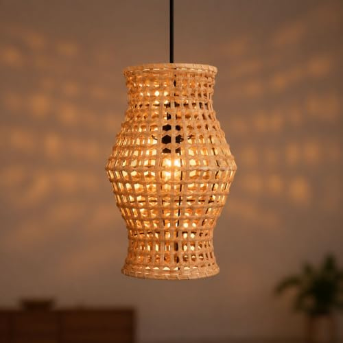 Taklampa Rattankorg Natur Flätning Svart metall Matrum Vardagsrum E27 Ø30 cm rund Modern korgskärm mysigt ljus Hänglampa Boho