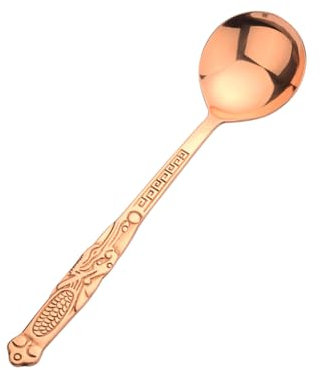 Löffel aus 100 % reinem Kupfer, 20 cm, geschmiedet als Oold Retro-Muster, Kupferlöffel, geeignet für Familienessen, Restaurants, Desserts, Kuchen, Eis (1)