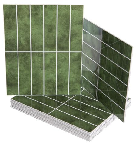 Art3d 10-Sheet Faux Marble Peel and Stick Backsplash Tile for Kitchen Wall Bathroom Countertops, 11.4 inch x 9.1 inch Stick-on Glazed-Ceramic Finish Resist to Water, Heat and Scratches, Green