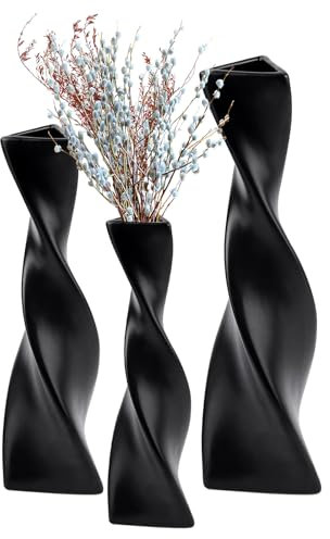 Vase Schwarz 3er Set,Vasen Deko,Pampasgras Deko Vase,Vasen Set,Trockenblumen, Blumenvase für Wohnzimmer, Küche, Esstisch, Hochzeit oder als Geschenk Decoration Aesthetic