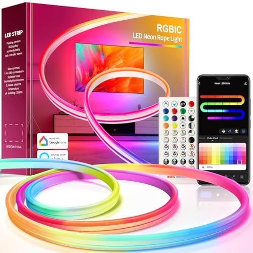 Nixtrve Neon LED Strip 3m, RGB-IC Neon LED Streifen mit App-Steuerung, DIY Shape Design, Funktioniert mit Alexa, Segmentcontrol, Musik-Sync, LED Neon für Wohnzimmer, Schlafzimmer, Wand Deko