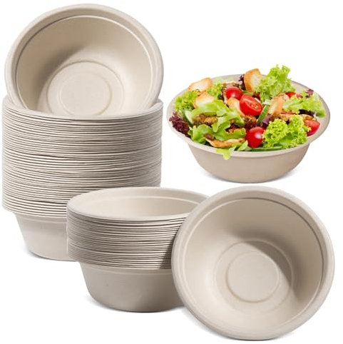 HXSYKJDM 100 Stück Ökologische Einwegsuppenschale, 350ml Einweg Suppenschalen aus Zuckerrohr, Pappschalen Einweg Suppenschalen, Bio Suppenschüssel Kompostierbares