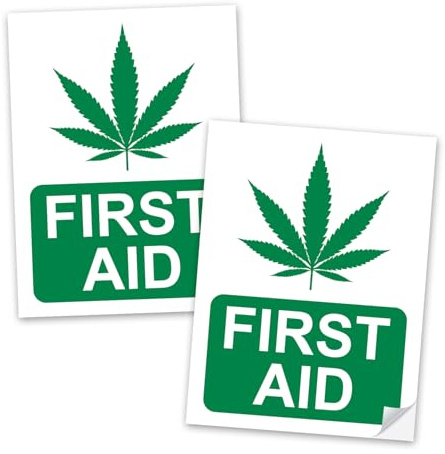 Adesivo per primo soccorso, foglia di marijuana, decalcomania in vinile per laptop, auto, dispensario, regalo Stoner 420, adesivo impermeabile e resistente ai raggi UV, per negozi di fumo e uso medico