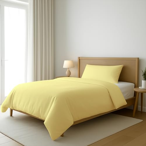 Pizuna Bettwäsche 155x200 + 40x80 Baumwolle Mildes Gelb 600 Fadenzahl | 100% Langstaple Baumwolle Bettbezug und Kissenbezug, Mako Satin 2-Teilig Bettwäscheset 155x200 + 40x80 Weiß Mako Satin