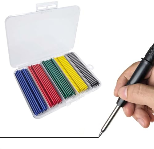 MROOFUL - Juego de 200 minas de repuesto para lápiz de carpintero, color azul, rojo, verde, amarillo, negro, gran capacidad de 2,8 mm, agujero profundo para lápiz mecánico