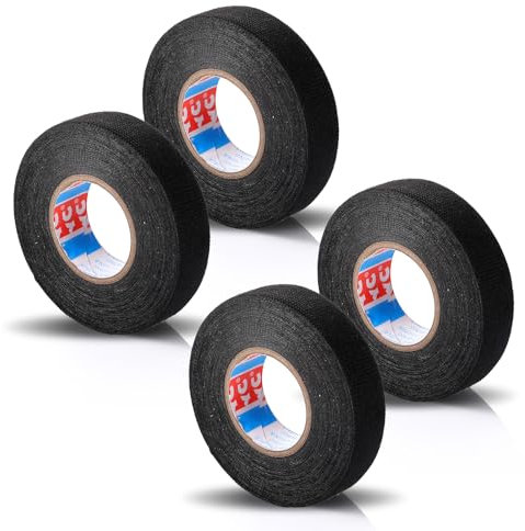DIVINA VITAE 4 nastri autoadesivi in tessuto per auto, colore nero, 19 mm x 15 m, nastro adesivo in feltro per cablaggio, nastro elettrico