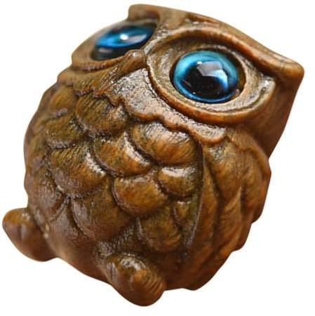 SOLUSTRE Holz Eule Statue Kreatives Dekorationsornament Kompakte Tischfigur Einzigartige Eulenskulptur Tierfigur Mit Positiver Bedeutung Für Geschenke Und Heimdekoration Grüne Sandelholzopt
