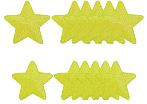 YELARXI Sequin Star Iron on Patches Embroidered Sew Sequin Glitter Patch Appliques, Fit for DIY Shoes Hats Backpacks Clothing Repair - (12 Pack, Yellow, 2 Size)