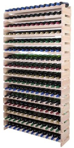 PROREGAL Weinregal VINOTECA Flex PRO | HxBxT 219x123x28cm | 192 Flaschen auf 16 Ebenen | Massives Kiefernholz | Natur unbehandelt | Weinhalter Weinständer Flaschenständer Flaschenregal Holzregal