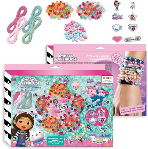 Schmuckset mit Perlen von Gabby's Dollhouse, Set mit Charm-Armbändern aus der Netflix-Serie, über 1000 Perlen und Zubehör