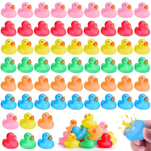 60 Stück Glitzer Badeenten Set – Mini Quietscheente mit Farb-Flash Bunte Gummiente Kinder Badespielzeug für Badewanne, Geburtstag & Party